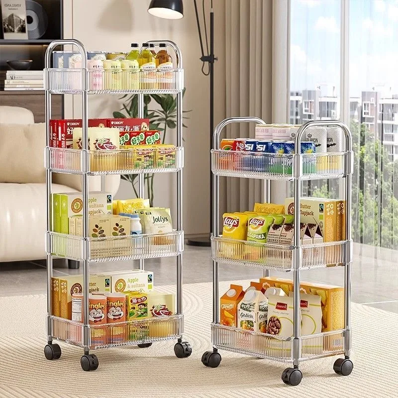 Transparenter Badezimmer-Mobilregal für Snacks, Spielzeug & Kosmetik – Mehrstöckiger, klarer Kunststoff-Organizer auf Rollen