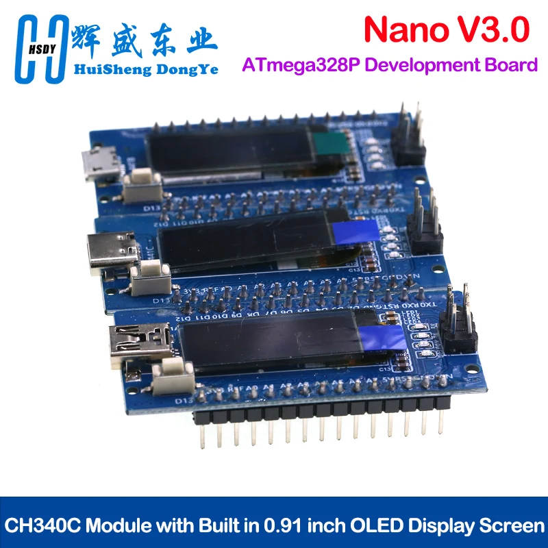 Nano V3.0 Development Board ATmega328P CH340C 0.91''white OLED Display 128*32 For Arduino Nano V3.0 MINI USB