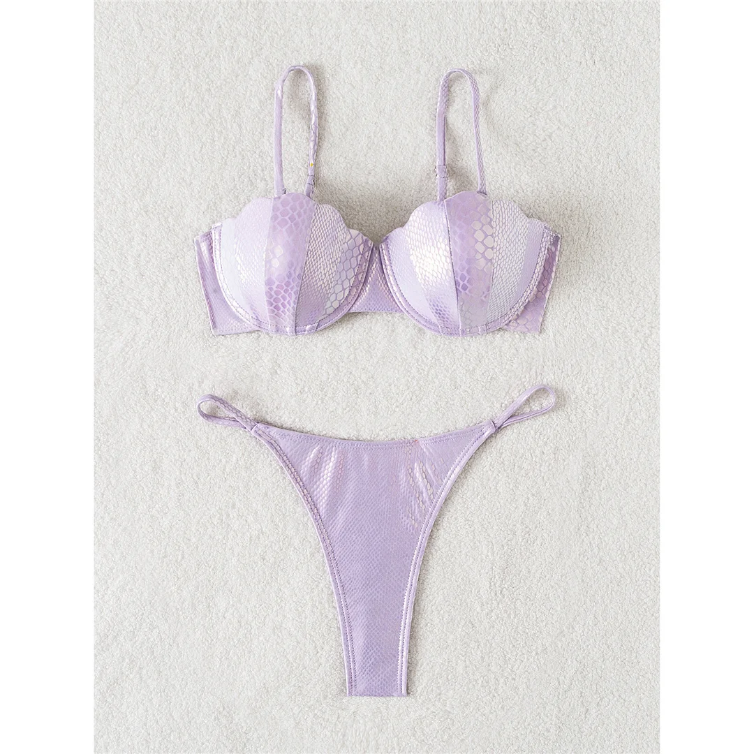 Bikini mit Schlangenhautmuster und Rüschen, Damen-Badeanzug, zweiteiliges Bikini-Set, BH-Cup, Badebekleidung, Badeanzug, Modell V4650. – Detail 11