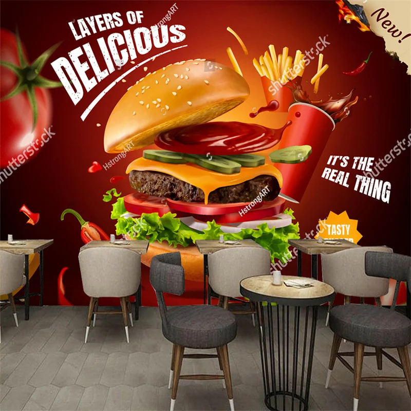 Fast Food Burger French Fries Cola Wallpaper Industrial Decoration Mural Restaurant Kebab Barbecue Snack Bar Background Wall