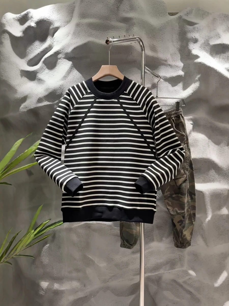 

Модный мужской свитшот в полоску с круглым вырезом, винтажный, осенне-зимний, новинка, Bo Haome, с длинными рукавами