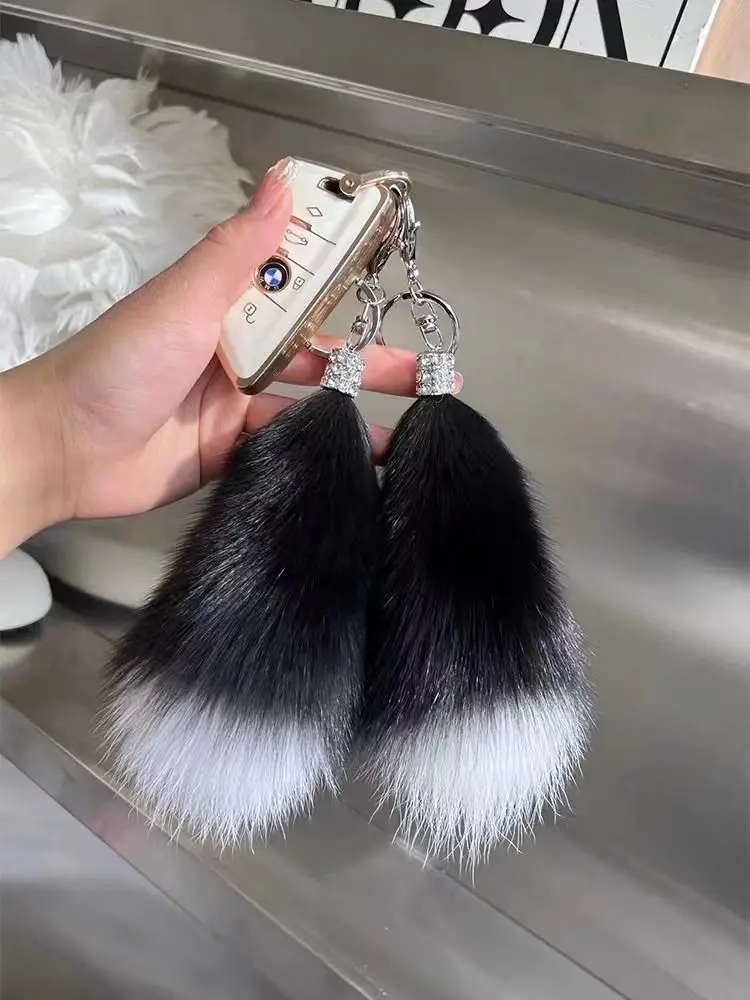 Instagram style 100% Real fox Hair Tail car keychain pendant cute doll doll Ladies bag pendant cute mobile phone pendant