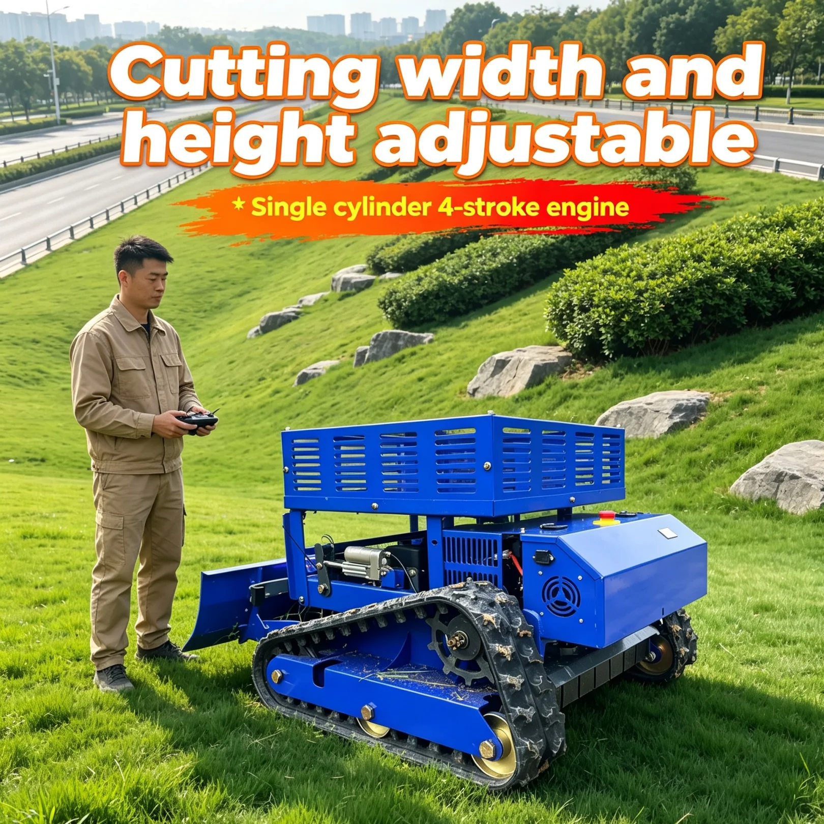 Customized Self-propelled Remote Lawn Mower combines Snow Shovel and Storage Rack to output steady torque for heavy lawn trimmin