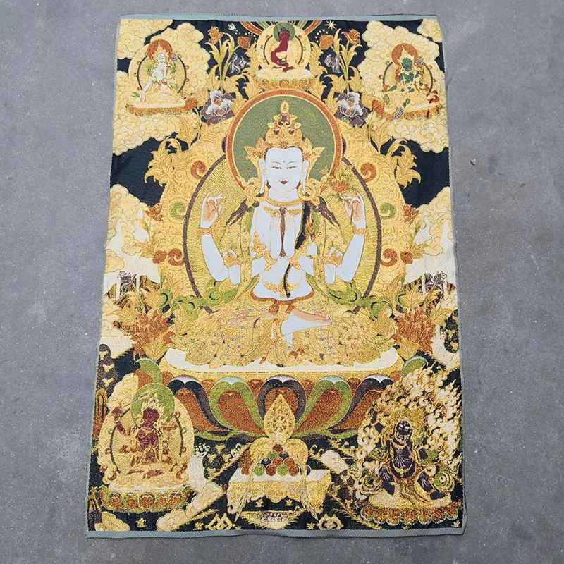 

Производитель Оптовая Антикварная имитация ностальгической живописи Core Nepal Silk Thangka без рамы Тханка Вышивка Будда висит P