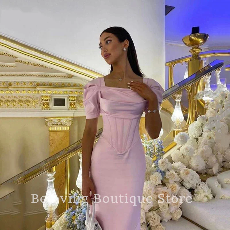 

Elegant Mermaid Satin Evening Dresses 2024 Cap Sleeves Prom Gowns Saudi Arbia Prom Party Engagement Gowns Formal Occasion Dress