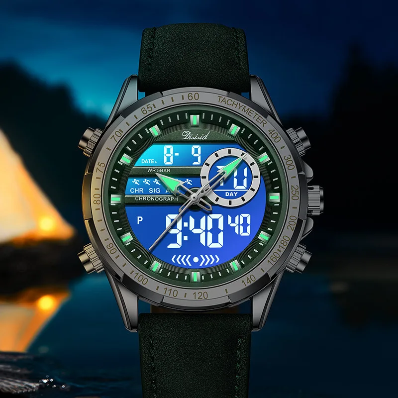 Quartz Watch for Man with Miyota Movement Outdoor Function Watch 46mm Diameter 17mm Thickness Pointer Electronic Dual Display