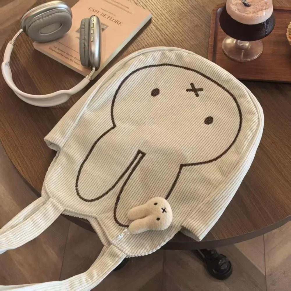 Kawaii Miffy Canvas Bag Shoulder Bag Large Capacity Printed Hand-held durable Storage mini Bag Gift Spring and Summer Edition