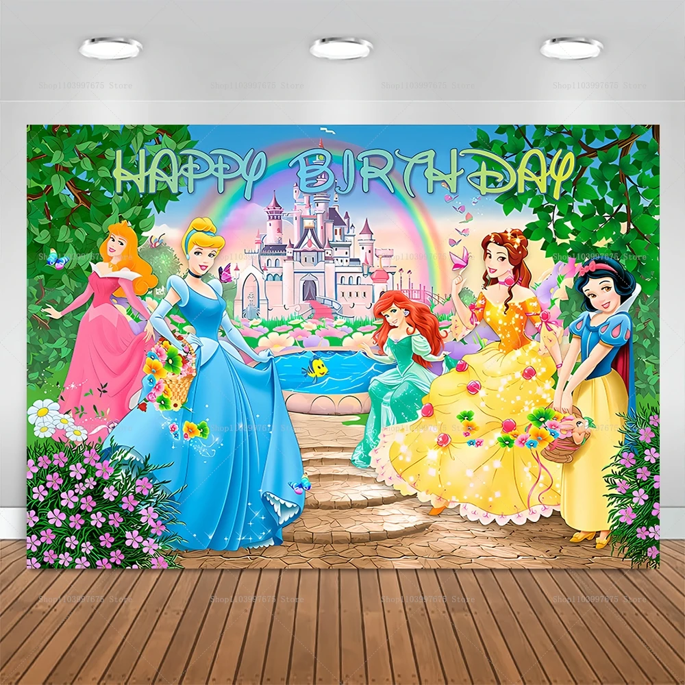 Disney Princess Birthday Decoraiton Snow White Cinderella Photography Background Girl 1st Birthday Backdrop for Photo Studio