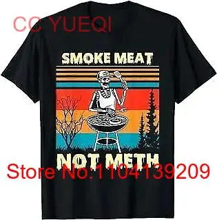 Funny BBQ Skeleton With A Hot Dog Smoke Meat Not Meth Master T Shirt long or short sleeves