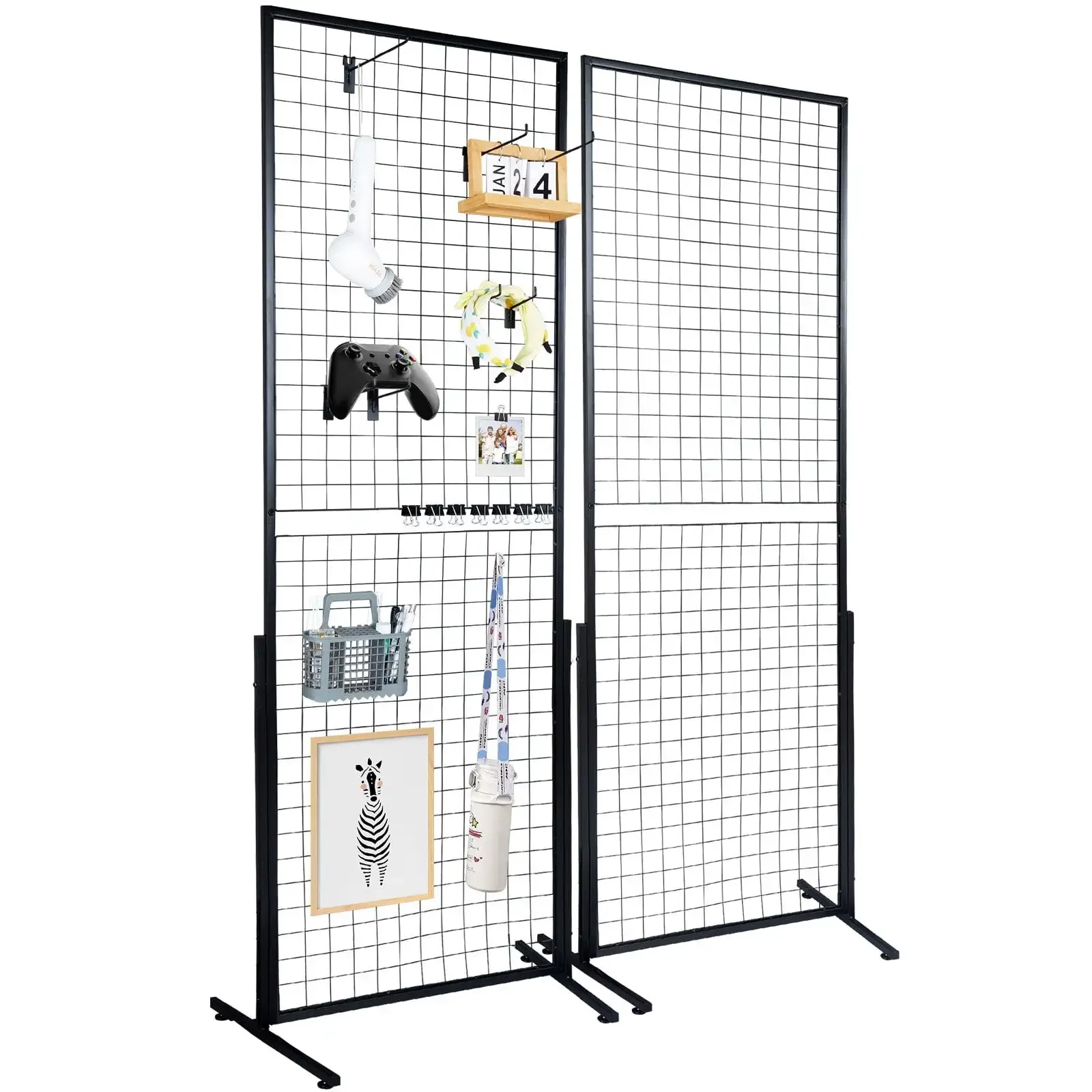 VEVOR 2' x 5.6' Grid Wall Panels Tower, 2 Pack Wire Gridwall Display Racks with TBase Floorstanding, Includes Extra Clips Hooks