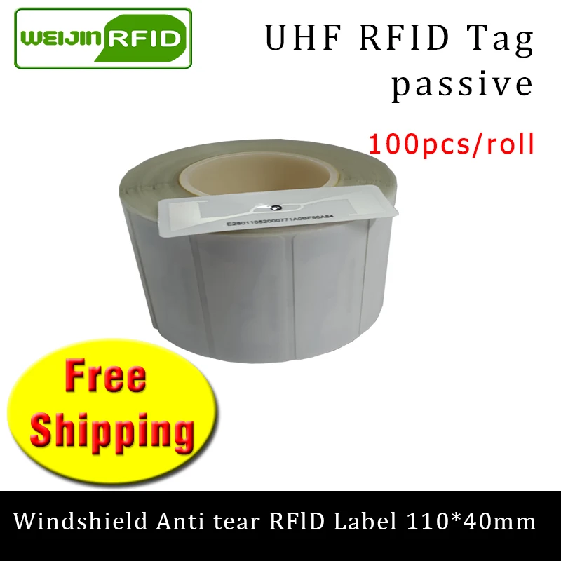 RFID tag UHF sticker vehicle windshield EPC6C freeshipping 100pcs waterproof sunscreen anti-tear adhensive passive 6M860-960MHz