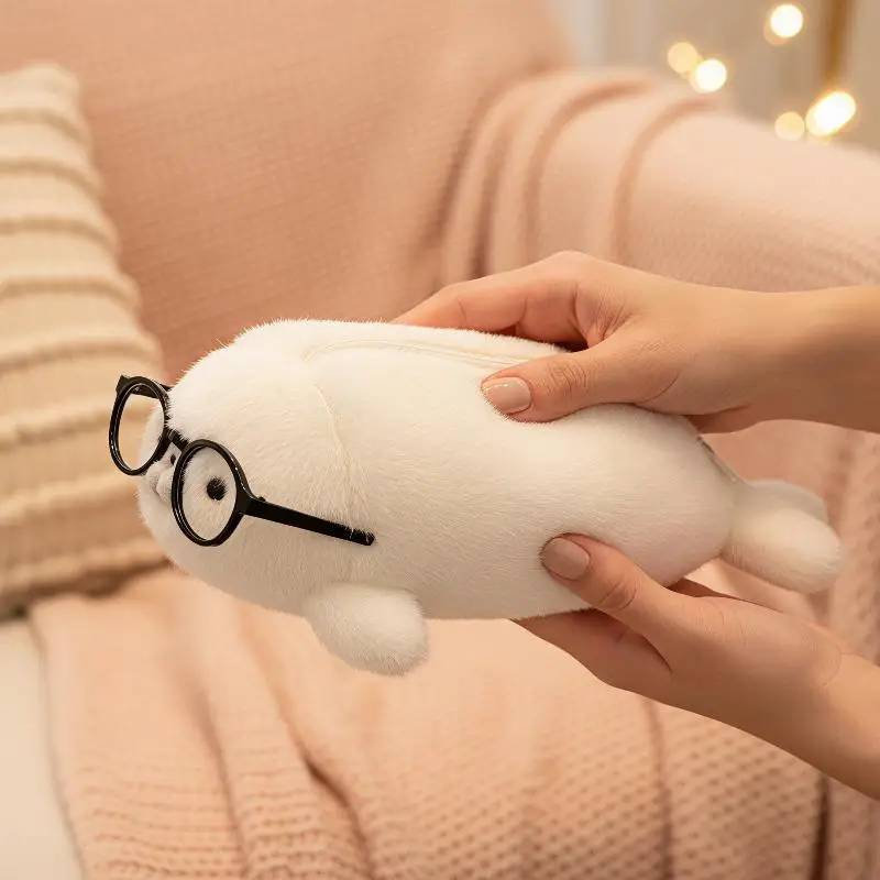 Cute Seal Stuffed Doll Pencil Case Large Capacity Plush Stationery Storage Bag for Kids Travel Use