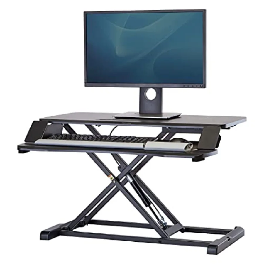 

Sit to Stand Desk Riser with Gas Spring Mechanism Height Adjustable Workstation Tabletop Converter Modern Office Desk with Matt