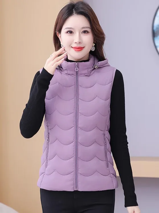 

Women's down Cotton Vest Thiened Hooded Slim Fit Autumn Winter Outerwear Faionable Versatile ort Length Color