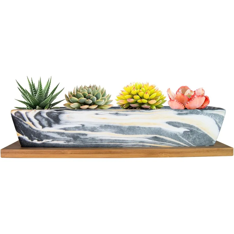 

Сочные горшки 9,8-дюймовые керамические горшки для суккулентов с дренажем Маленький горшок для бонсай с бамбуковым подносом Мини-кашпо для цветов кактуса P