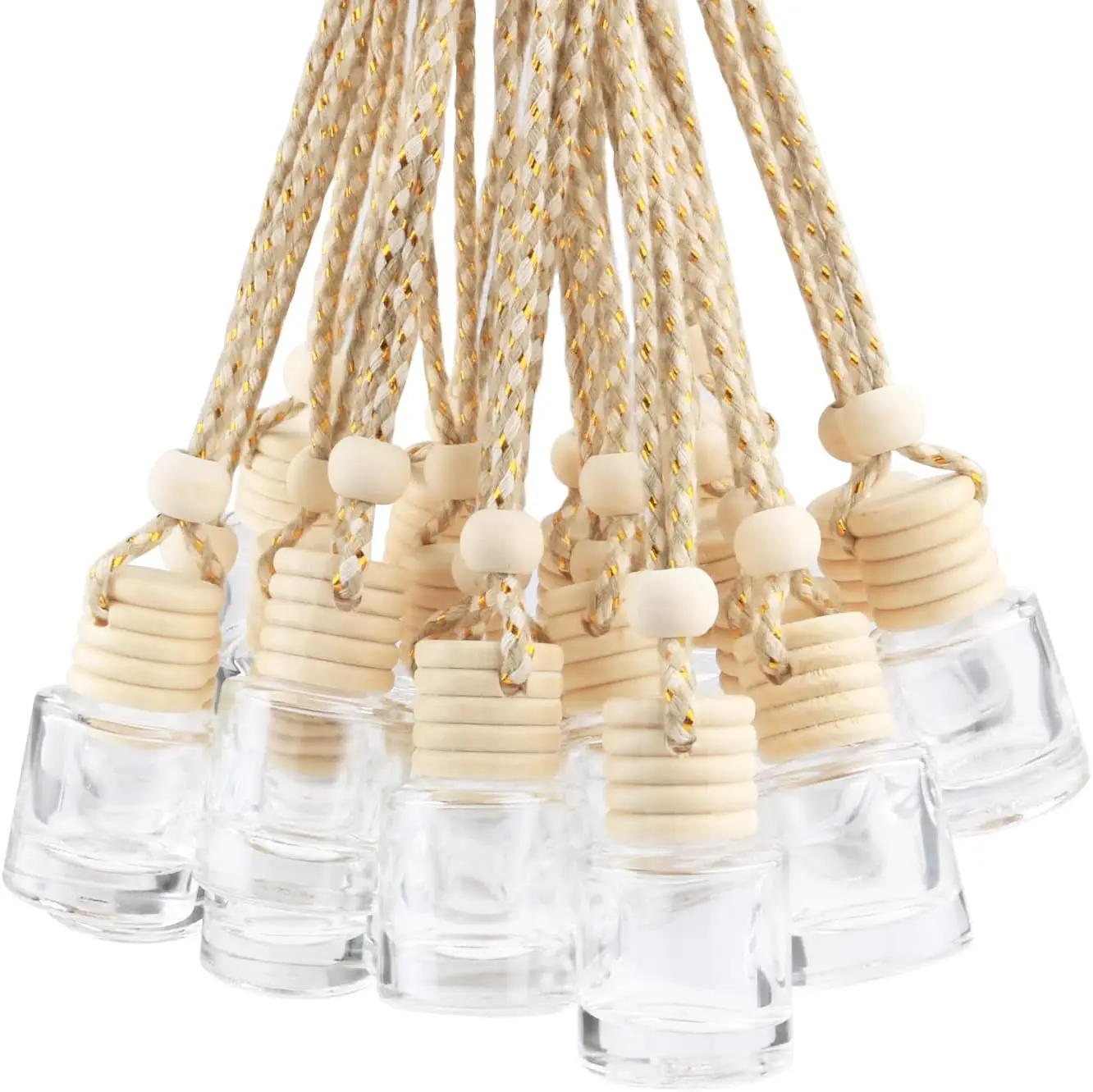

20 Pcs 8ml Hanging Car Air Freshener Diffuser, Empty Clear Glass Vials with Wooden Caps & String, Cylindrical