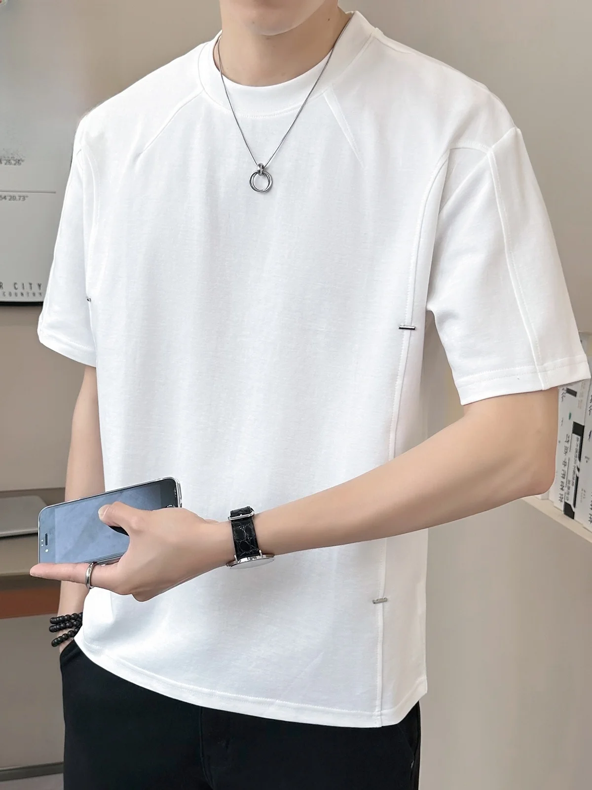 

Мужская белая футболка с коротким рукавом, свободного кроя, дышащая, с охлаждающим эффектом, летняя, новая, модная, повседневная, из хлопка