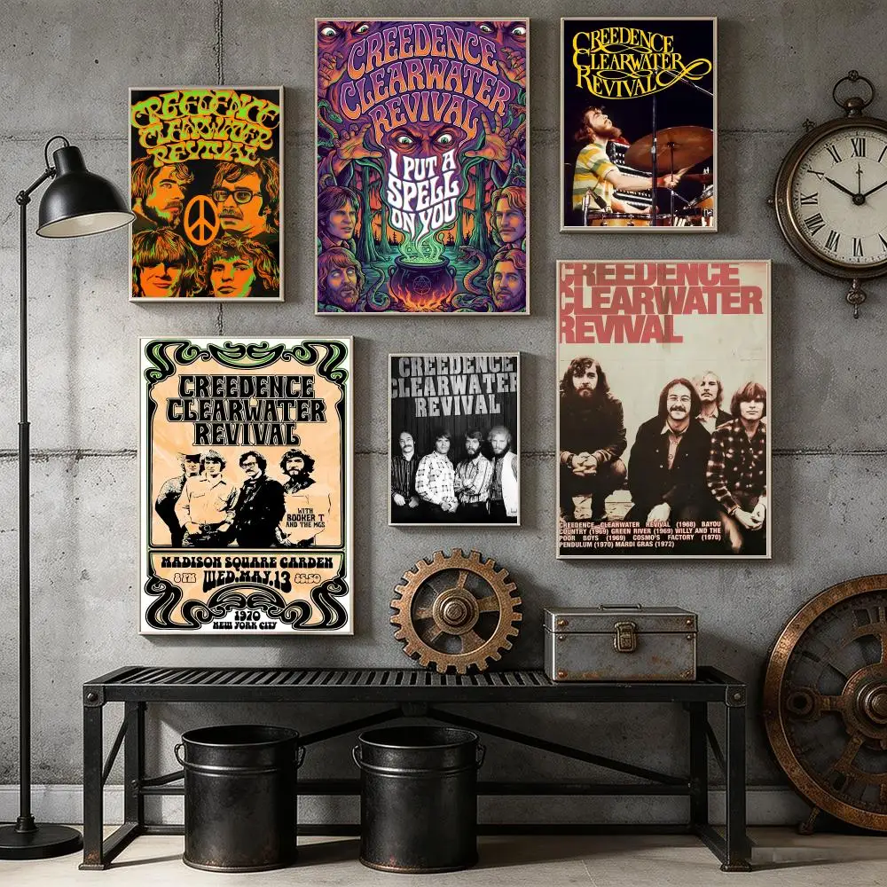 

C-Creedence Clearwater R-Revival Poster Home Bar Wall Art Sticker Waterproof Self-Adhesive Mural for Living Room Bedroom Decor