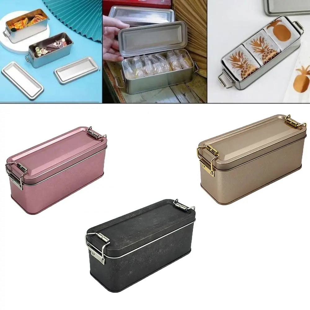 High Quality Metal Rectangular Iron Box with Lid Storage Box Cake Packaging Box Old-fashioned Durable Buckle Iron Box
