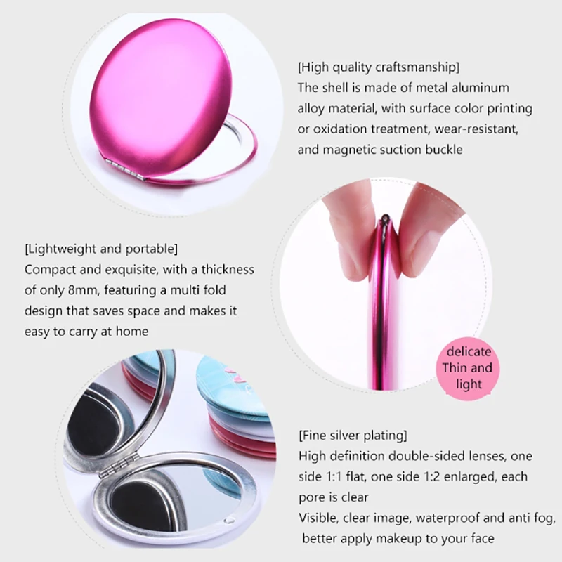 Mini Compact Makeup Mirror Handheld Small Round Foldable Mirror Portable Pocket Magnifying Vanity Mirrors Women Make Up Tools