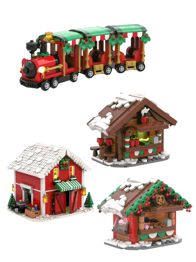 MOC Building Blocks Assembly Toy Set Christmas Train Hot Drink Rack Decorative Building Series Model Assembly Toy Building block