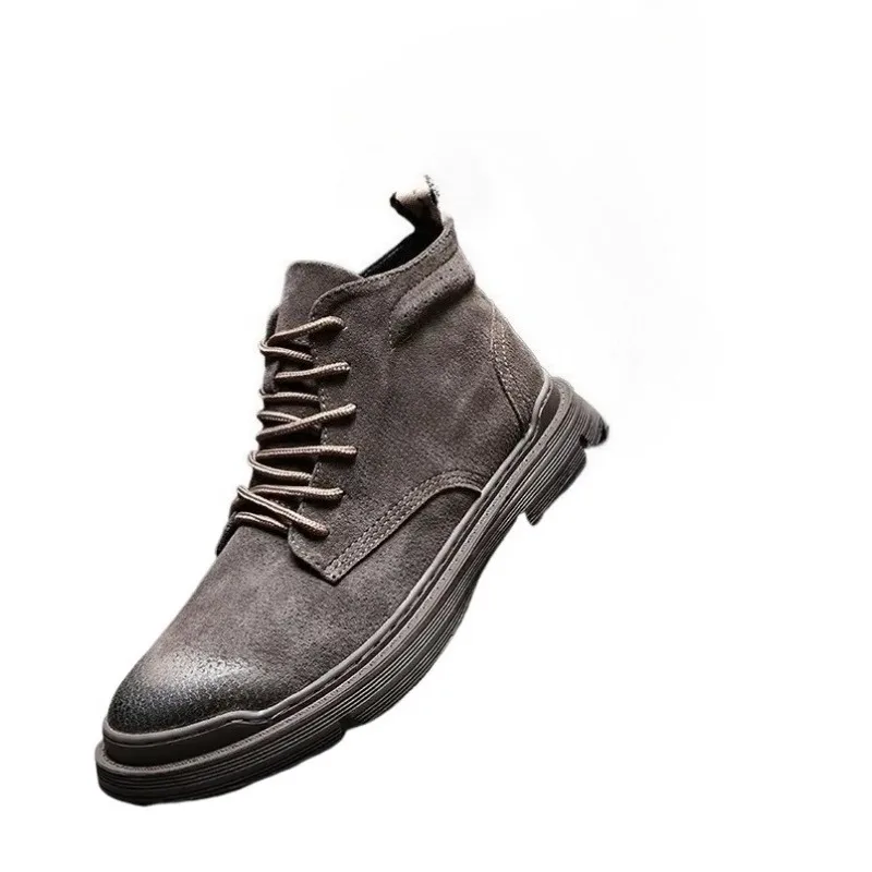 

Men Vintage Suede High Top Work Boots, Lace Up Thick Sole Casual Ankle Shoes, Non Slip Wear Resistant Footwear for Outdoor Daily