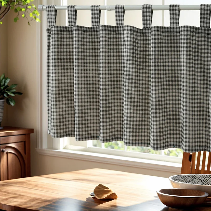 

Window Valance Plaid Linen Thicken Short Curtain Kitchen Tab Top Farmhouse Postal Style W150xL45 Cm Valances for Coffee Room