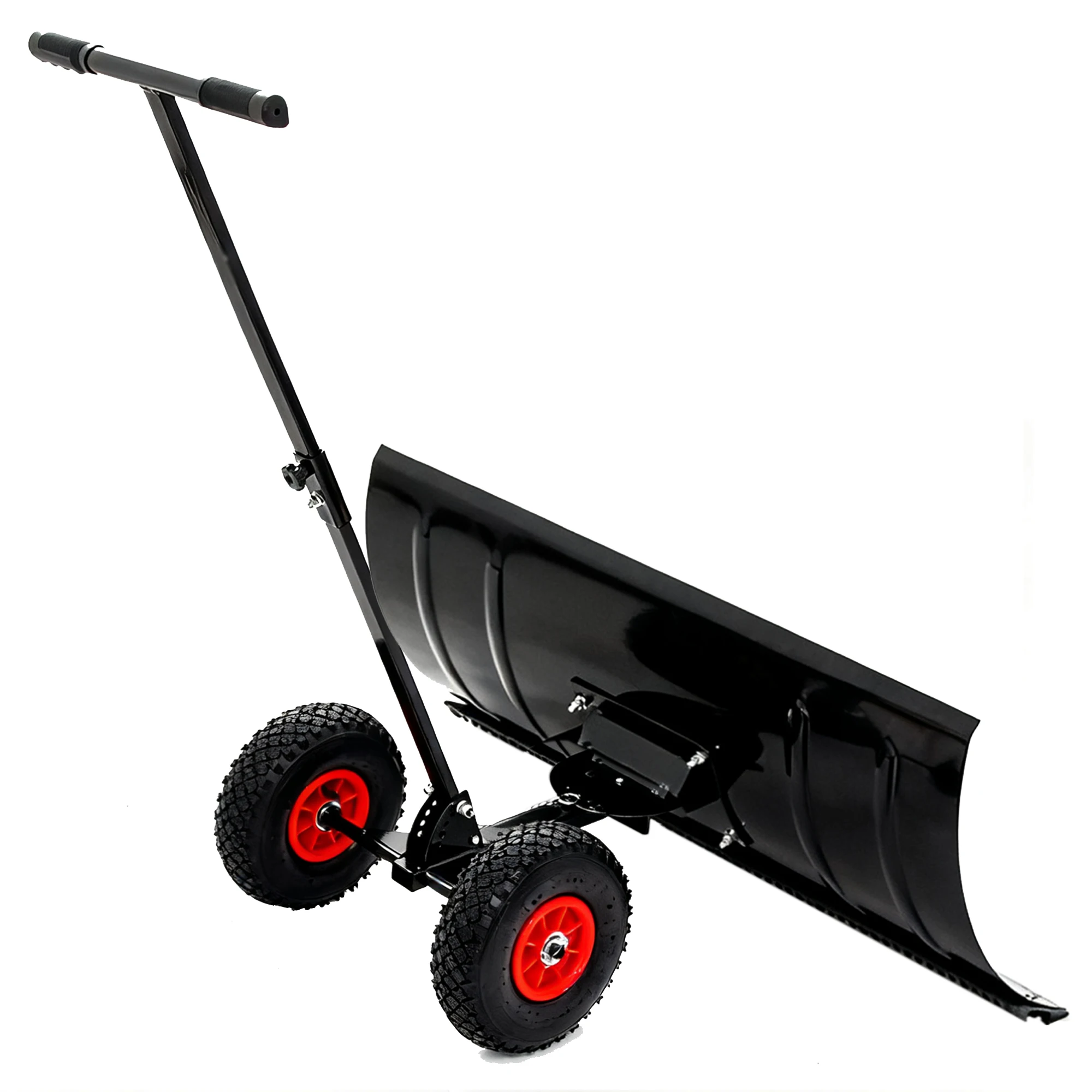 30FT Wide Lightweight Snow Pusher with Wheels, Adjustable Angle & Height Ergonomic Handle, Single/Double Rod Optional for Sidewalk Clearing