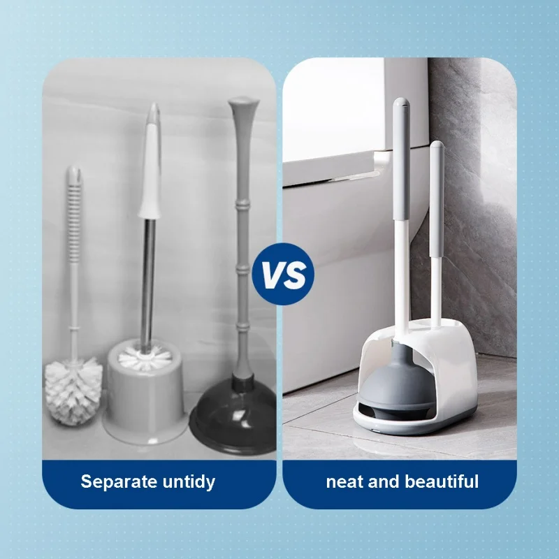 2 in 1 Toilet Plunger and Brush Set with Holder for Bathroom Cleaning Tools Combo with Caddy Stand