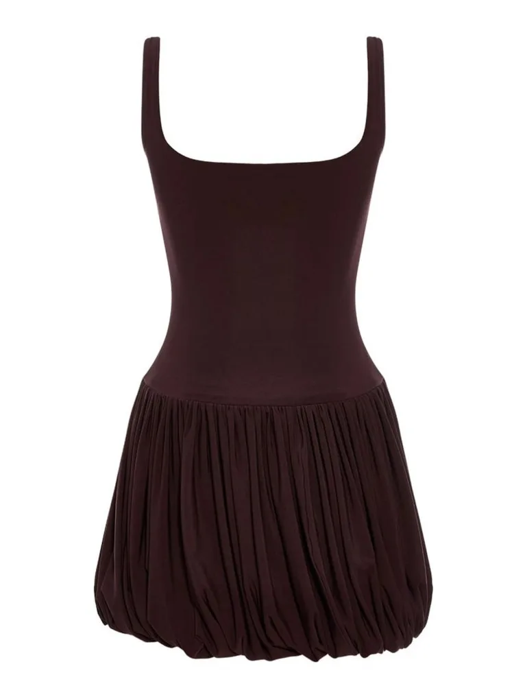 Blifanbo cinta de espaguete sexy mini vestido feminino plissado elegante cintura alta sem costas sem mangas moda a linha vestido de festa de férias