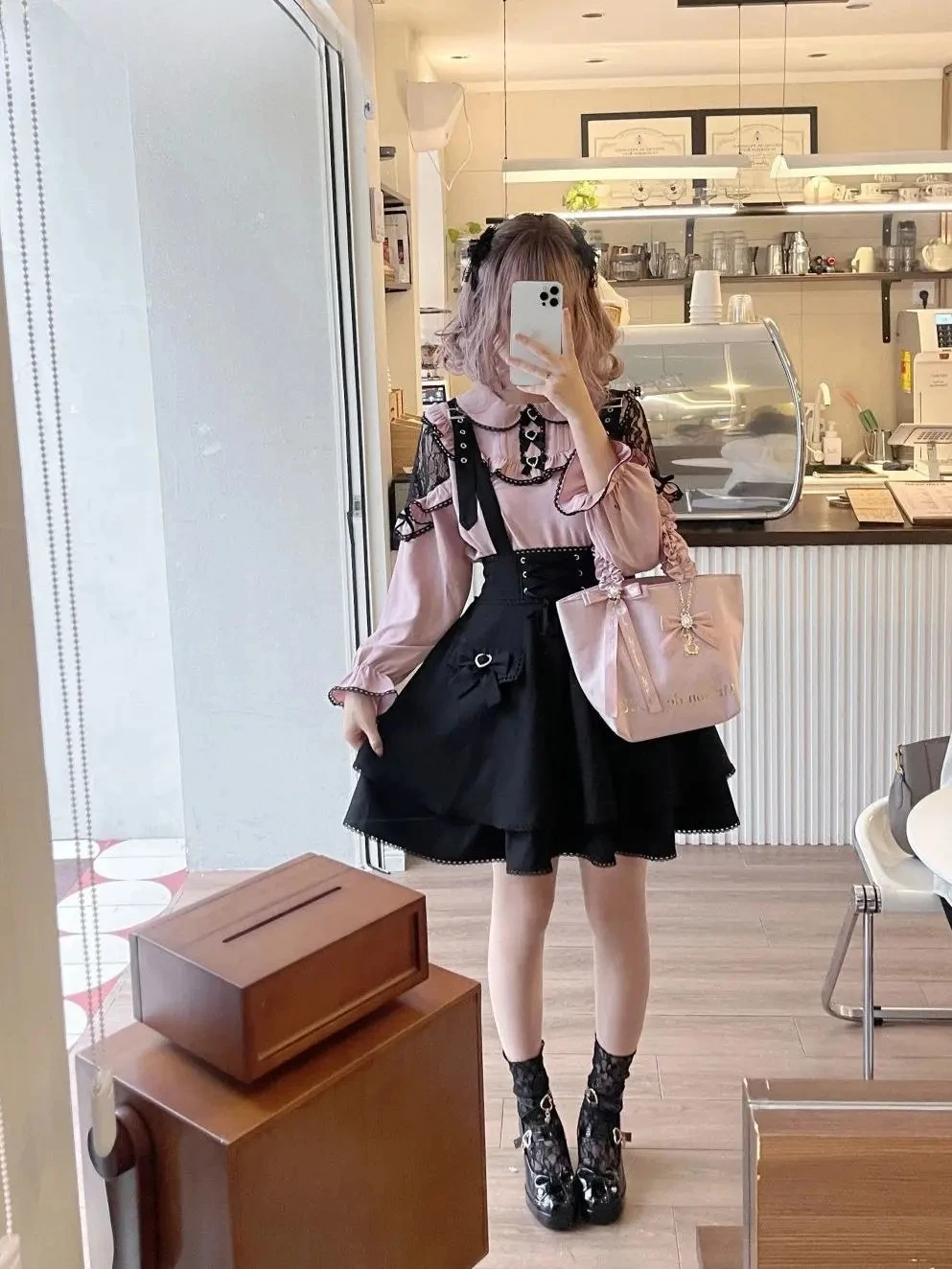 日本の女子高生風JK制服ツーピースセット、女性用、秋の新作ロリータ風スーツ、レース長袖トップスとストラップスカートセット