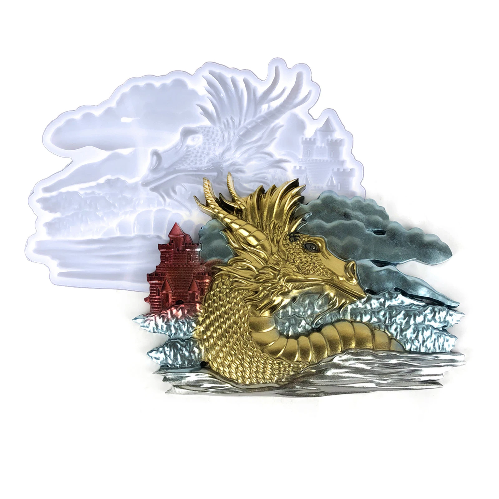 Semi-dimensional Castle Dragon Wall Hanging Silicone Mold Pendant Crystal Animal Series Epoxy Resin Molds Casting Mould Hanging