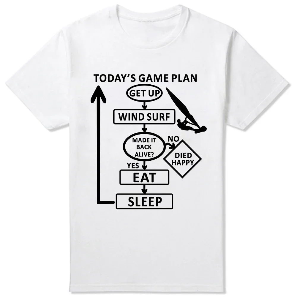 Today's Windsurf Game Plan T Shirts Birthday Funny Graphic Fly Kitesurfing Windsurfing Cotton Short Sleeve Harajuku T-shirt