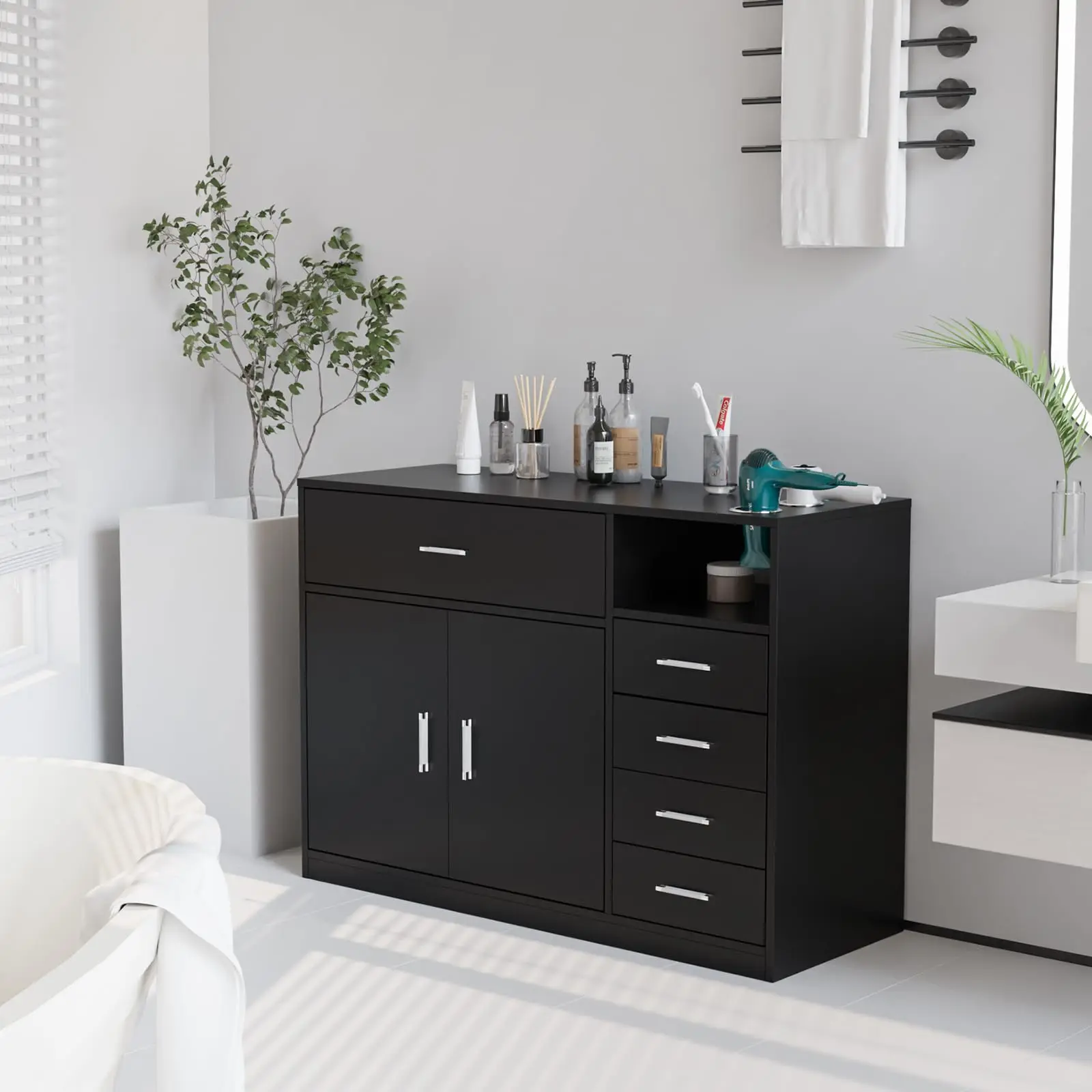 Salon Station Free Standing Cabinet, Barber Hair Styling Stations, Beauty Spa Equipment with 5 Drawers, 1 Storage