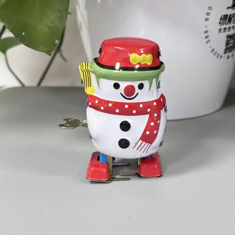 

Christmas Decoration Snowman Metal Tin Clockwork Toy Fun Metal Tin Wind Up Toy Retro Mechanical Toy Gift