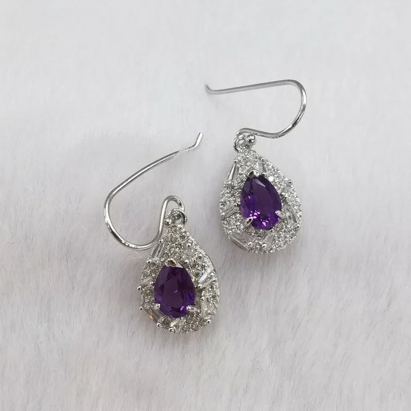SACE GEMS Fashion Jewelry Earrings for Women 100% 925 Sterling Silver Amethyst Eardrop Wedding Party Fine Jewelry Holiday Gift