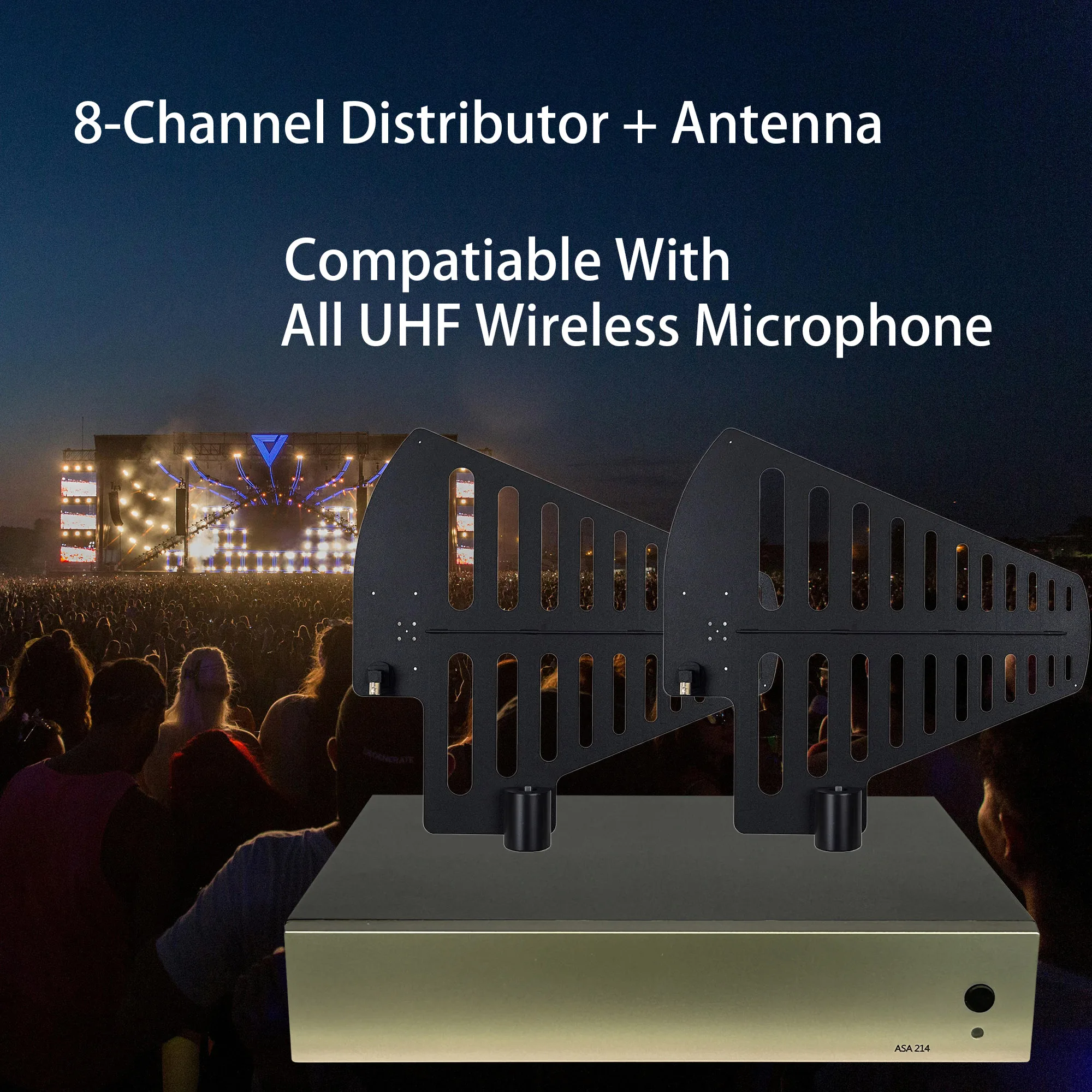 Leicozic ASA214 8 قنوات UHF Distribuidor De Antena RF الفاصل نظام توزيع هوائي المتتالي للميكروفون اللاسلكي