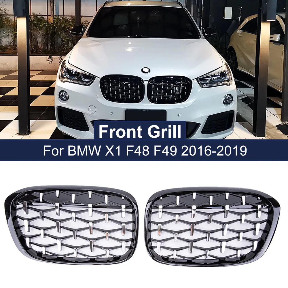 Front Kidney Car Diamond Racing Grilles For BMW X1 F48 F49 2016-2019 Meteor Style Parts AUTO Accessories