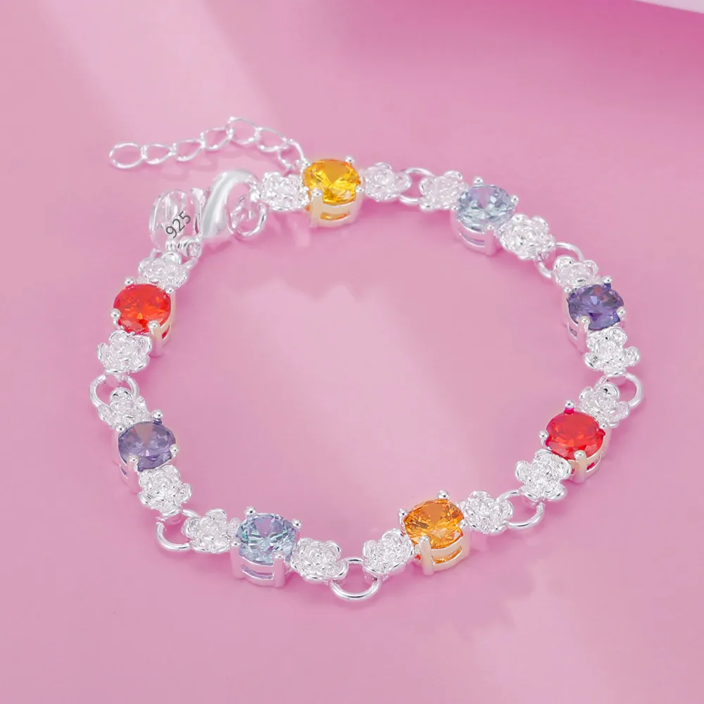 

Korean Fashion 925 Silver Charm Colorful Zircon Girl Bracelet Boutique Luxury Jewelry Accessories Wedding Matching Anniversary