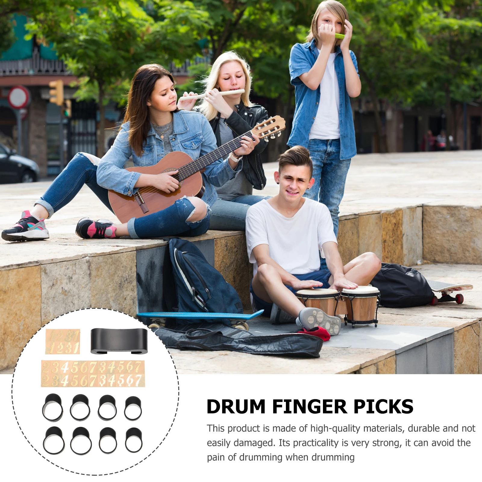 

Anti-slip Finger Cover Set Sleeves Drum Stick Holder Tongue Picks Accessories Tuning