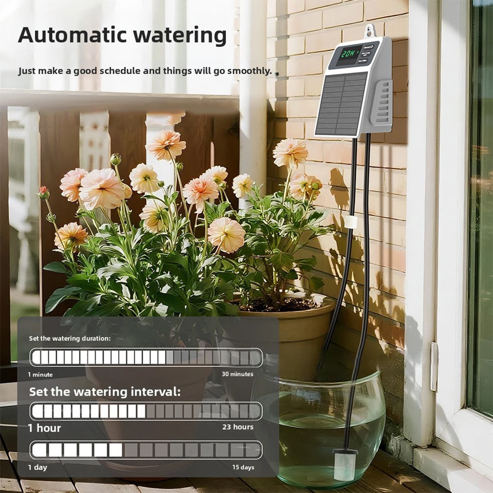 

Солнечная система полива растений USB-C с таймером, как показано на фото, солнечный поливатель для растений, литиевая батарея 2200 мАч, водонепроницаемость IPX5