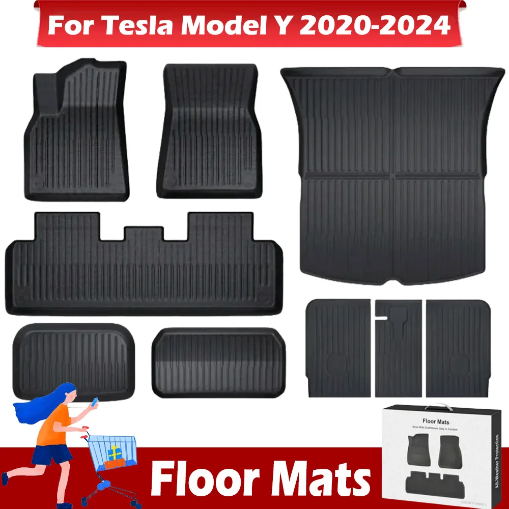 

XPE Floor Mats for Tesla Model Y 2020-2024,All Weather Trunk Floor Mat Waterproof Non-Slip Cargo Liner Left Right Rubber