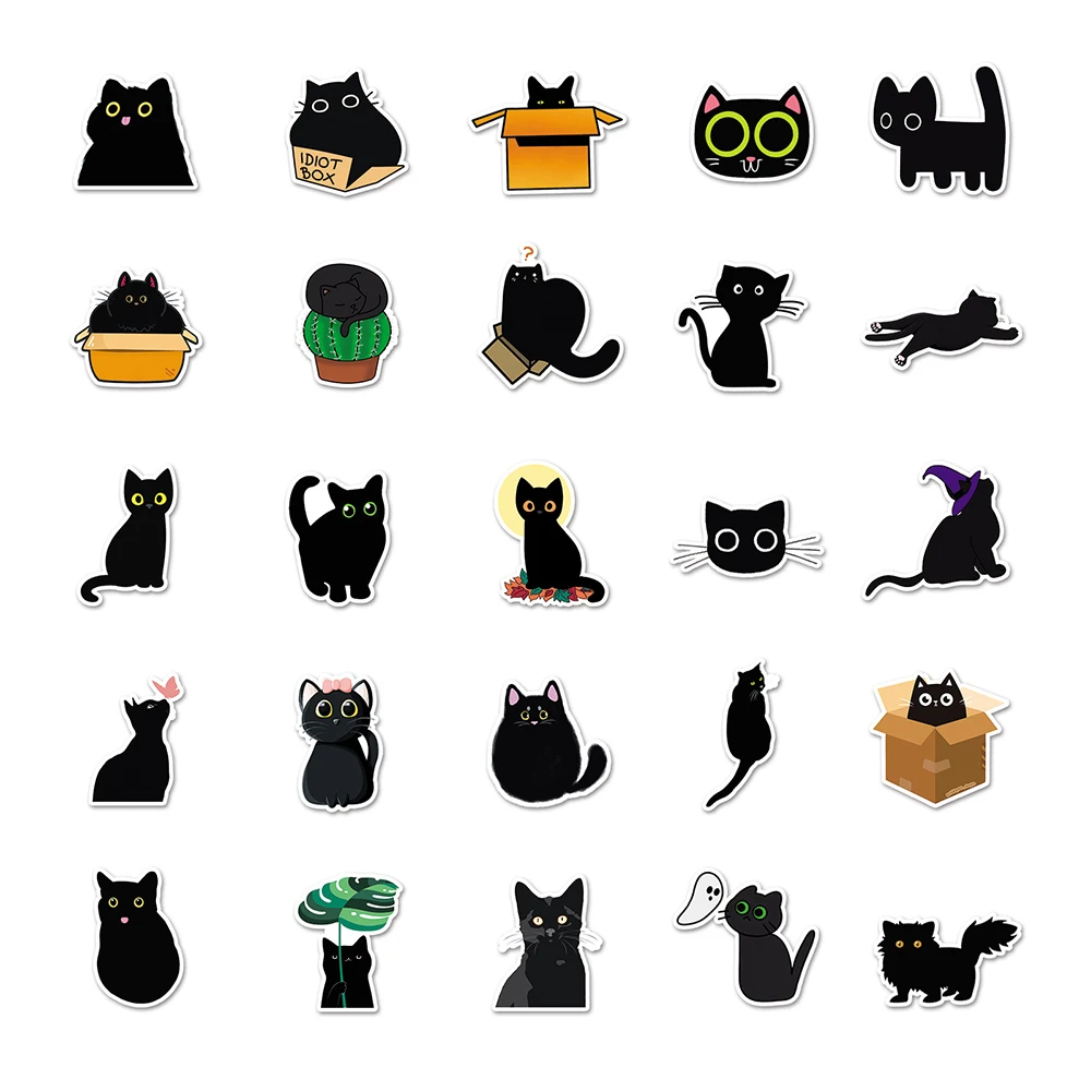 10/30/50PCS Kawaii Cartoon Black Cat Animal Stickers estetica Cute Decal Toy decorativo Phone Scrapbook Laptop fai da te Cute Sticker