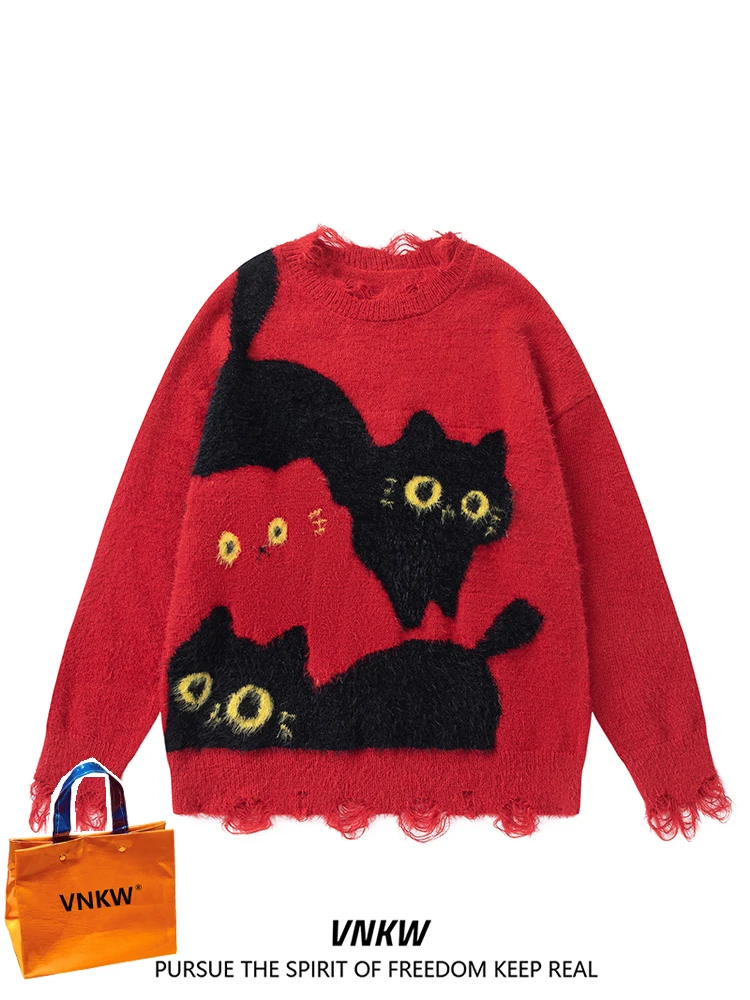 

Мужской вязаный свитер American Sle, зимний дизайн, ленивый дизайн с отверстиями, топы для пар, свободный крой, длинный свек, круглый Ne