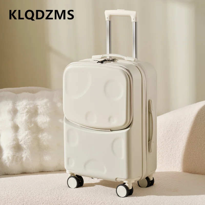 

KLQDZMS Cabin Suitcase 20"22"24"26 Inch Front Opening Laptop Boarding Case USB Charging Trolley Case with Wheels Rolling Luggage