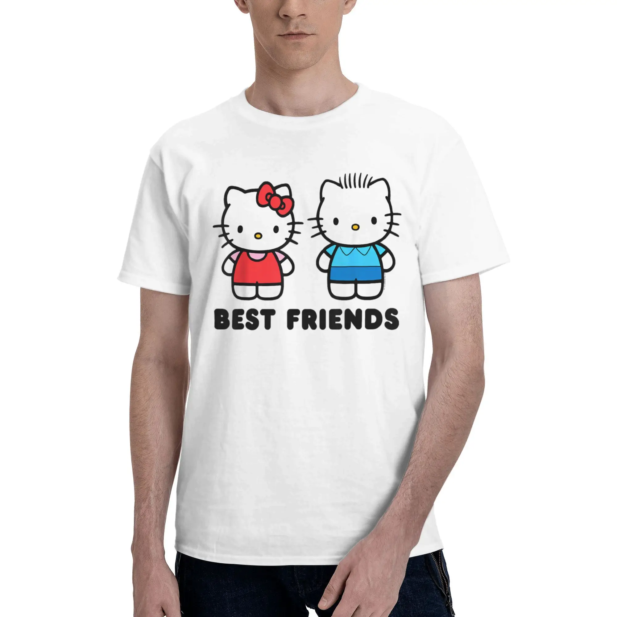 

Футболка с графическим принтом «Hello Kitty and Dear Daniel Best Friends» для унисекс, футболки из 100% хлопка, одежда с короткими рукавами