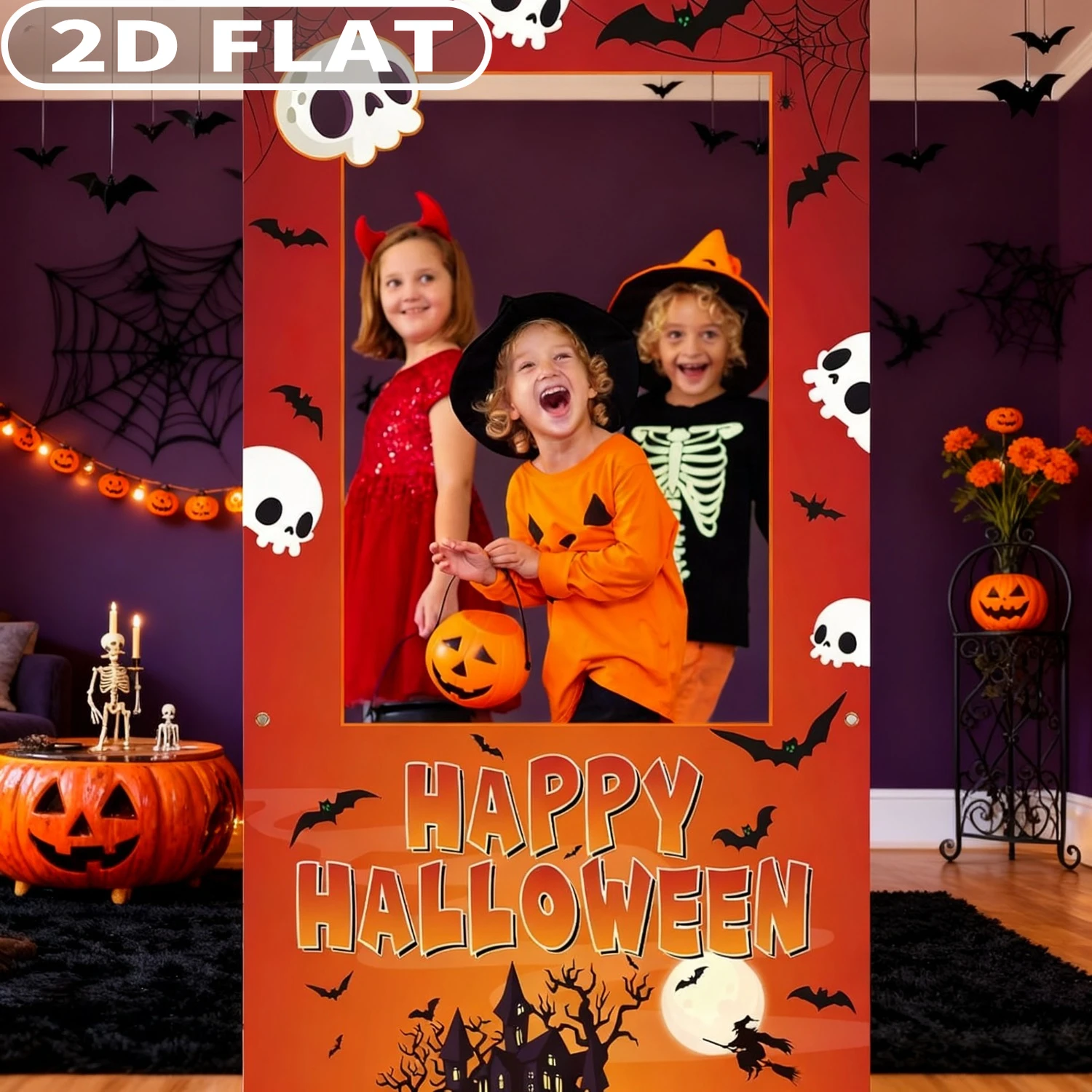 

1pc Halloween Photo Booth Props Frame Party Supplies, 35 X 73Inch, Polyester Banner, Halloween Picture Backdrop for Birthday Par