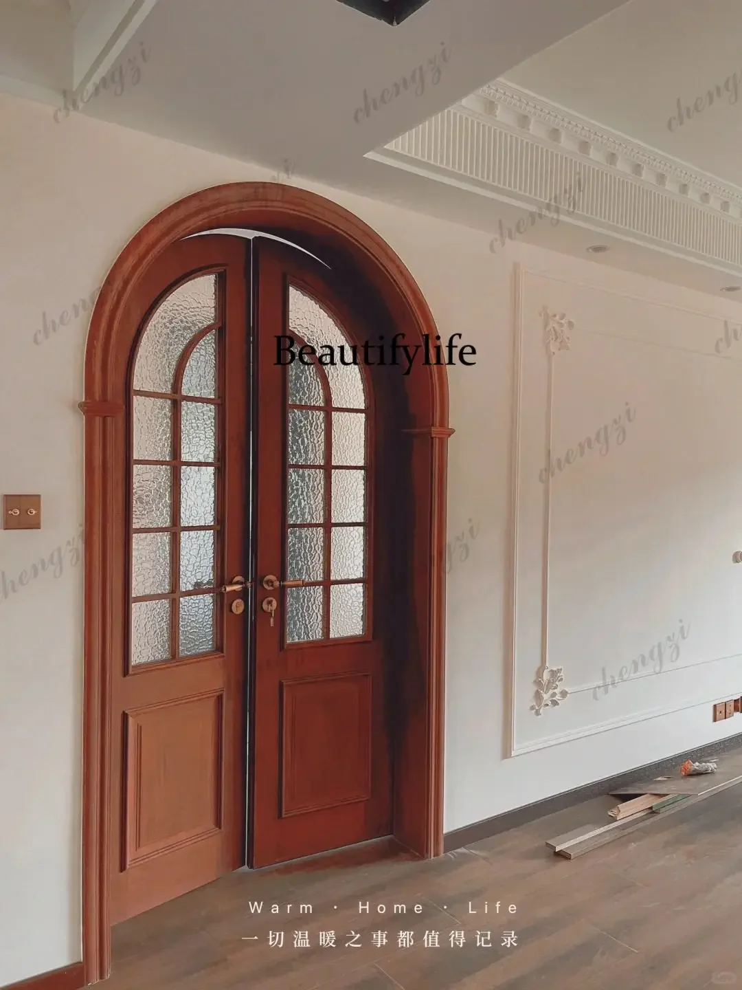 TTT Z183 Customization Modern Style French Glass Baking Paint Double Door, Original Wooden Door, Entrance Door, Indoor Door