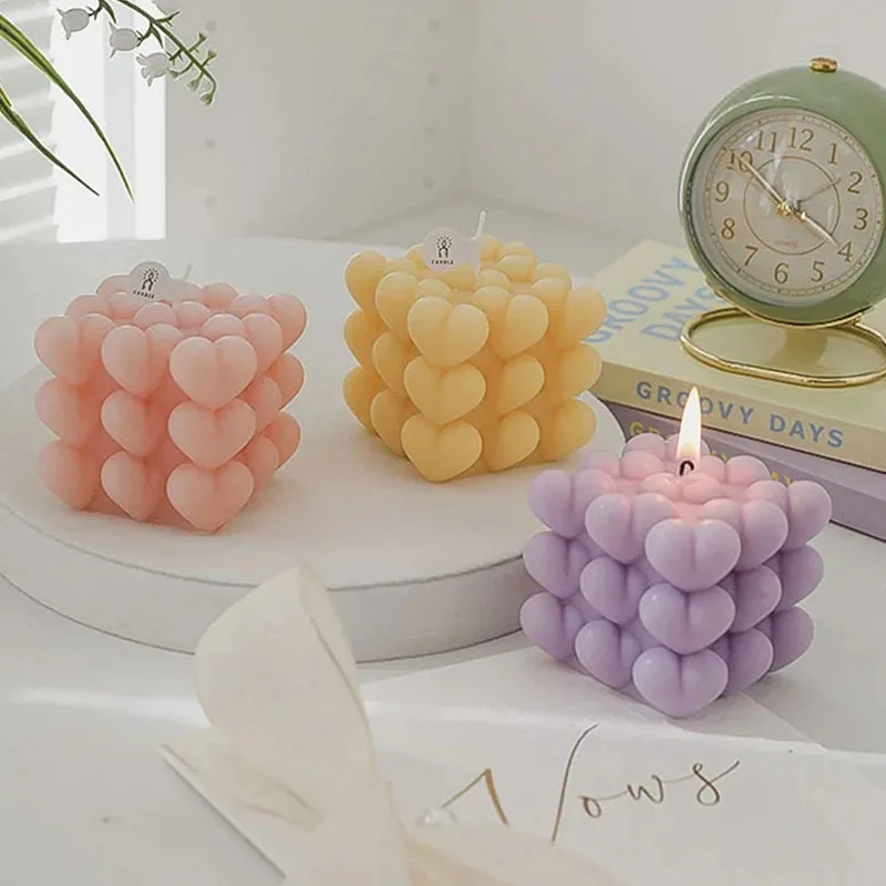 DIY الحب مكعب شكل شمعة قالب من السيليكون شكل قلب شمعة عطر الجص الصابون الراتنج صنع قالب كعكة الشوكولاته الخبز قوالب