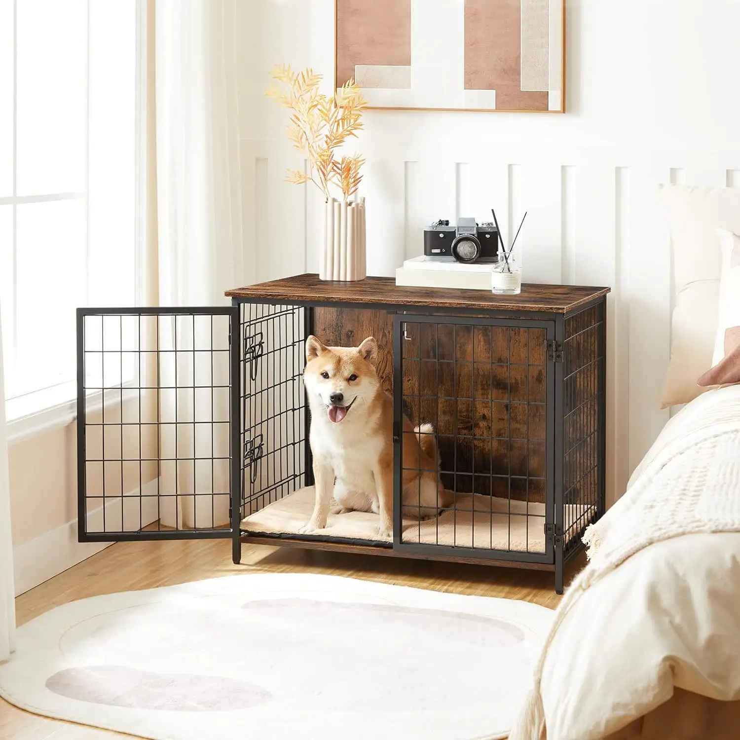 Customized Dog Crate Furniture Wooden Dog Crate Table Furniture Style Indoor Pet Crate with Double Doors Pet Cage House Product